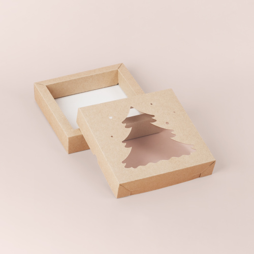 Коробка для печенья Ёлка, 16*16*3,5см, крафт