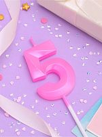 Свеча на шпажке «Грань», цифра "5", 5 см, розовая