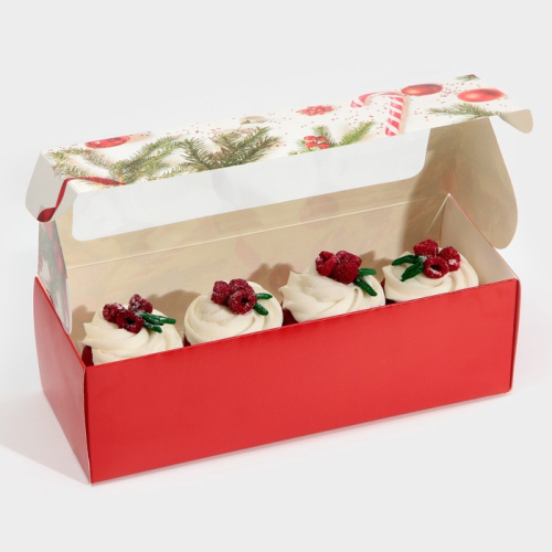 Коробка для 4 кексов Новогодняя классика, 26×10×8 см фото 2
