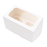 Коробка для 2 капкейков 16x10x10 см, с окном, белая