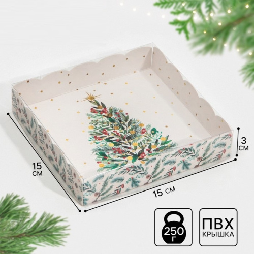 Коробка для печенья новогодняя Ёлка, 15×15×3 см