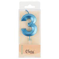 Свеча Цифра, 3 Грани, Синий, Металлик, 6см + 4,5 см