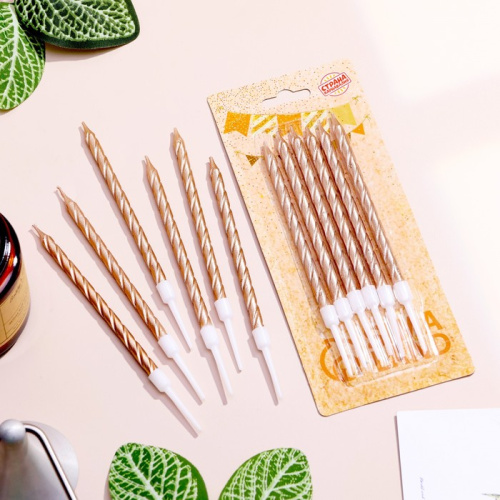 Свечи в торт витые с подставкой, 6 шт, 11 см, шампань фото 2