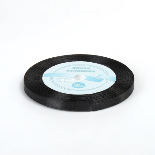 Лента атласная Черный 6мм, 22 метра фото 2
