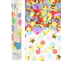 Хлопушка 30см, Воздушные шары, звезды фольга и круги тишью, золото, металлик