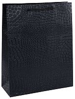 Пакет подарочный, Текстура кожи, Черный, Металлик, 15*12*7см