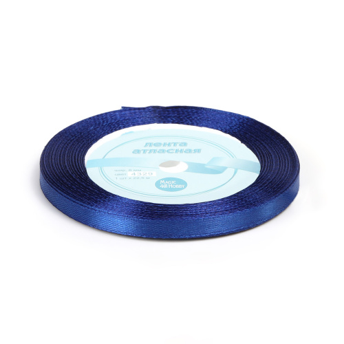 Лента атласная Синий 6мм, 22 метра фото 2