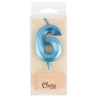 Свеча Цифра, 6 Грани, Синий, Металлик, 6см + 4,5 см