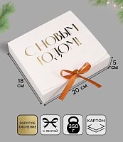 Коробка подарочная новогодняя С Новым годом, тиснение, белый, 20×18×5 см