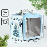 Коробка для торта с окном, сундук, Ёлочка, 20×20×20 см