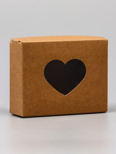 Коробка для печенья Сердца, крафт, с окном, 10×8×3.5 см
