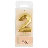 Свеча для торта Грани, цифра 2, золото, 6,5см