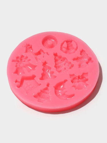 Молд Новый год, 9.5×9.5×1 см, силикон, розовый Молд Новый год, 9.5×9.5×1 см, силикон, розовый