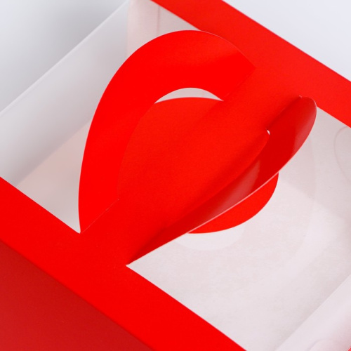 Коробка под бенто-торт с окном, алый, 14×14×8 см фото 2