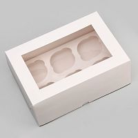 Коробка для 6 капкейков с окном, 25 х 17 х 10 см, белая Коробка для 6 капкейков с окном, 25 х 17 х 10 см, белая