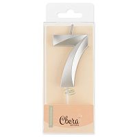 Свеча Цифра, 7 Грани, Серебро, Металлик, 4,2*6 + 4,5 см
