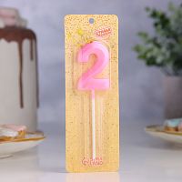 Свеча на шпажке «Грань», цифра "2", 5 см, розовая