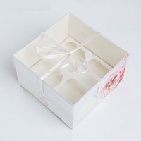Коробка для капкейков, 4 ячейки «Повод для радости», 16 х 16 х 10 см