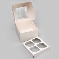 Коробка для 4 капкейка с окном, белая, 16 х 16 х 10 см
