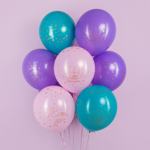 Воздушный шар латексный С Днем Рождения, Принцесса, ассорти, пастель фото 2