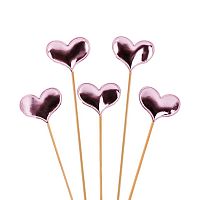 Пики-топперы Сердце, розовый, металлик, 12см, 5шт