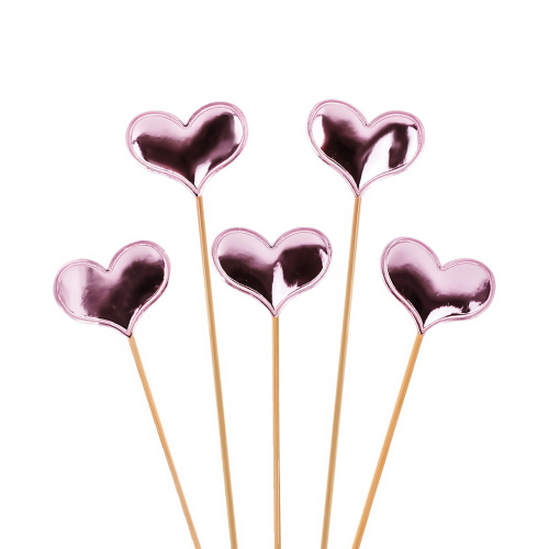 Пики-топперы Сердце, розовый, металлик, 12см, 5шт