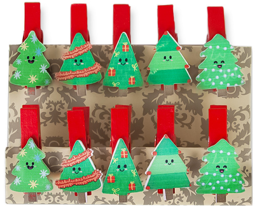 Декоративные мини прищепки Елочка, 3,5 см, ассорти, 10 шт