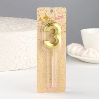 Свеча в торт  «‎Грань», цифра "3",золотая, 5 см