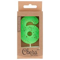 Свеча для торта цифра 6 НЕОН, зеленый с блестками, 4*6см