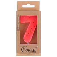Свеча для торта цифра 7 НЕОН, ярко-розовый с блестками, 4*6см