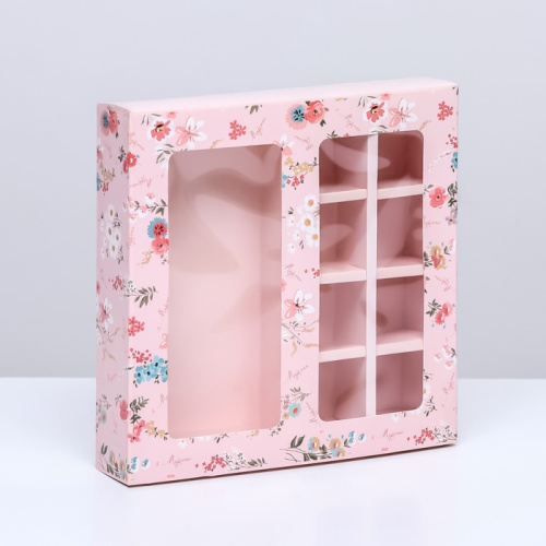 Коробка для 8 конфет шоколад, с окном, «Цветы» 17.7×17.8×3.8 см фото 3