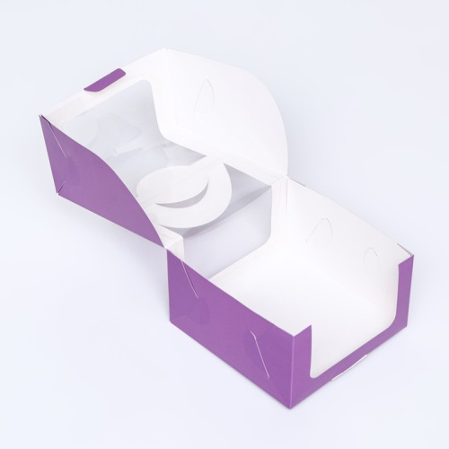 Коробка под бенто-торт с окном, сиреневый, 14×14×8 см фото 2