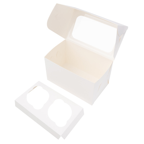 Коробка для 2 капкейков 16x10x10 см, с окном, белая фото 2