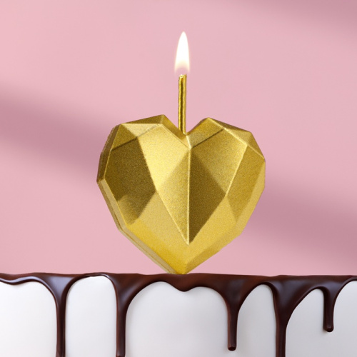 Свеча для торта "Сердце" грани, золотая фото 2