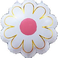 Воздушный шар фольгированный Цветок, Ромашка, Золотые лепестки, Белый