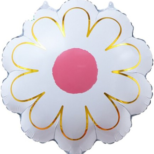 Воздушный шар фольгированный Цветок, Ромашка, Золотые лепестки, Белый