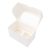 Коробка для 2 капкейков 16x10x10 см, с окном, белая, 5 штук