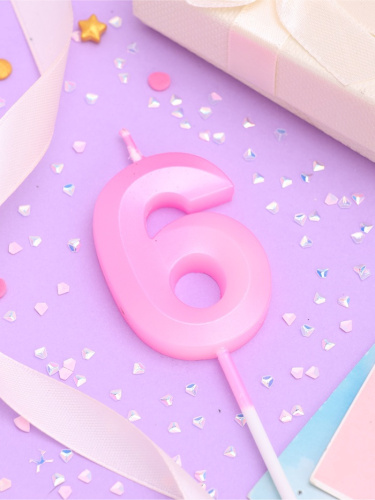 Свеча на шпажке «Грань», цифра "6", 5 см, розовая фото 2 Свеча на шпажке «Грань», цифра "6", 5 см, розовая фото 2