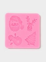 Молд Новогодний антураж, силикон, 7.5×7.2 см, розовый