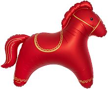 Воздушный шар фольгированный Фигура, Красная лошадка, Сатин, 107см