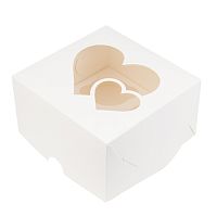 Коробка для 4 капкейков, белая с окном Сердца