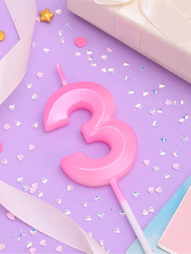 Свеча на шпажке «Грань», цифра "3", 5 см, розовая фото 2 Свеча на шпажке «Грань», цифра "3", 5 см, розовая фото 2