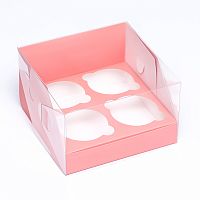 Коробка для 4 капкейков 16x16x10 см Розовая