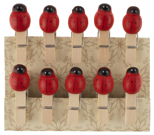 Декоративные мини прищепки Божьи коровки, 3,5 см, красный, 10 шт