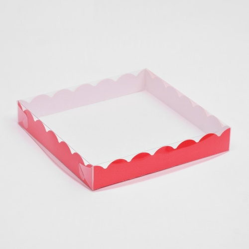 Коробка для печенья с PVC крышкой, красная, 18 х 18 х 3 см фото 2