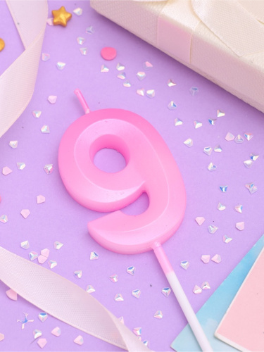 Свеча на шпажке «Грань», цифра "9", 5 см, розовая фото 2 Свеча на шпажке «Грань», цифра "9", 5 см, розовая фото 2