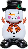 Шар фольгированный 3D Фигура на подставке, Снеговик в цилиндре (воздух)
