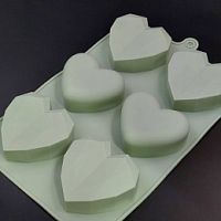 Форма для выпечки Сердца + гранёные 6в1, цв силикон 17*25см