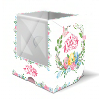 Коробка для мини кулича с окном Пасхальный венок, 9,5*9,5*12 см