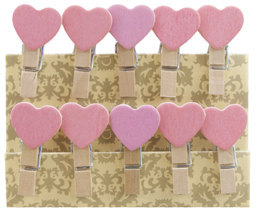 Декоративные мини прищепки Сердечки, 3,5 см, розовый, 10 шт